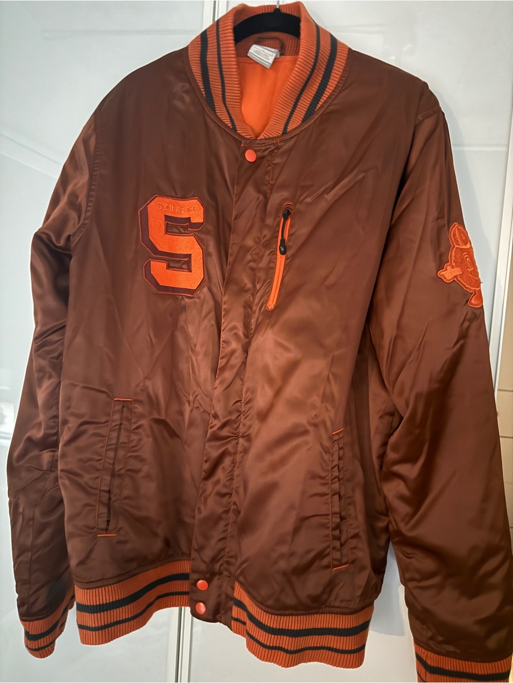 Nike Brown and Orange Bomber Varsity Jacket